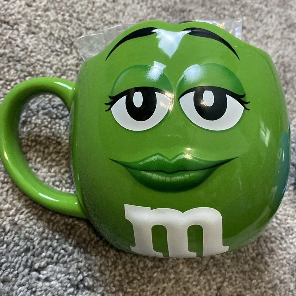 M & M Large Coffee Cups Mugs Blue & Green NEW